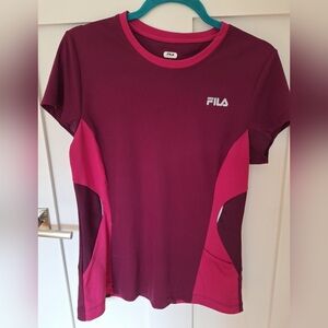 Fila Women's Magenta and Pink Short Sleeve Tee With Reflectors And Pockets, L